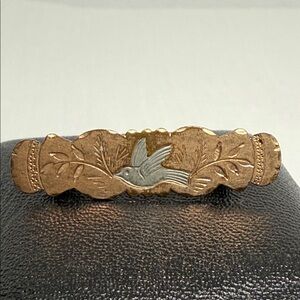 Antique rose Gold tone etched bar Brooch  pin with Bird Design vintage untested